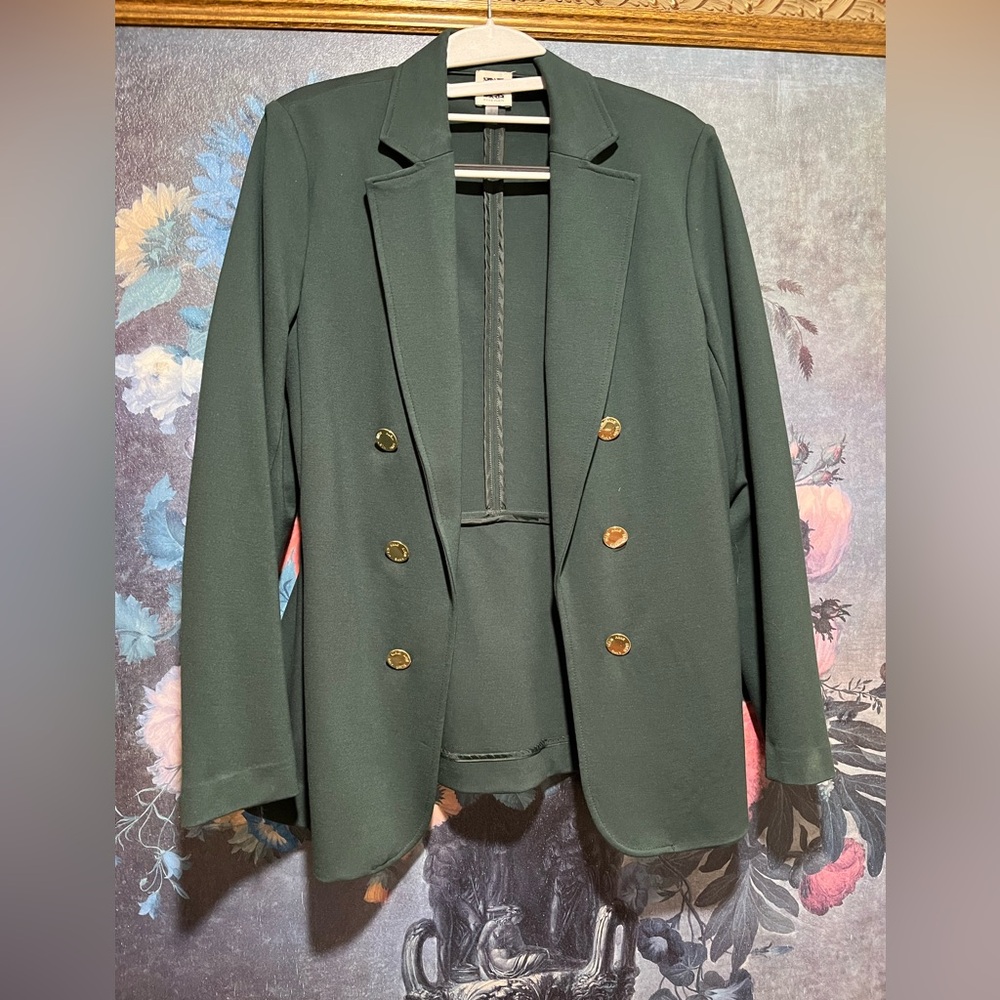 Anne Klein Dark Green Faux Double-Breasted Blazer